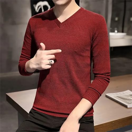 Mens Wool Sweater Long Sleeves Knit Pullover V Neck Slim Fit Lightweight Soft Jumper Top3