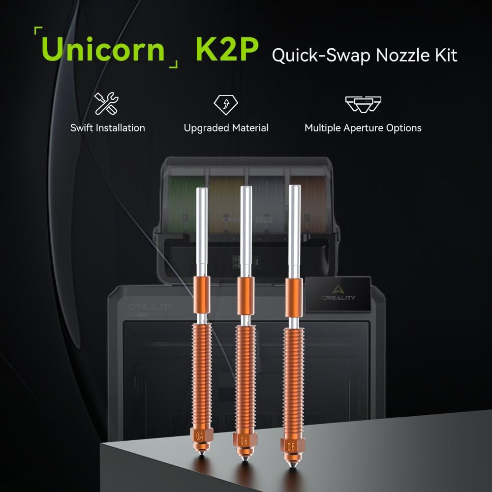 Creality K2P Unicorn - Kit de boquillas de intercambio rápido (4 piezas) con grasa térmica para impresora 3D K2 Plus, instalación rápida, impresión de alto flujo, material mejorado, múltiples opciones