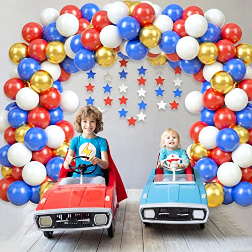 Red White Blue Gold Balloon Garland Arch Kit Superhero 4Th Of July Party Decorations Latex Balloon For Nautical Party Baseball Kids Birthday Baby Shower, With Star Paper Garland Banner #TOP4