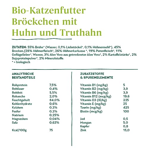 Yarrah Bröckchen Huhn Truthahn 100g Bio Katzenfutter, 16er Pack (16 x 0.1 kg)