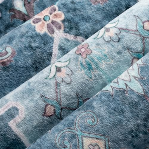 SERISSA Boho Rugs for Entryway, 2x3 Blue Entryway Rug Non-Slip Washable Small Area Rug, Ultra Soft Oriental Vintage Low-Pile Indoor Door Mat Floor Carpet for Entrance Bedroom Kitchen Bathroom