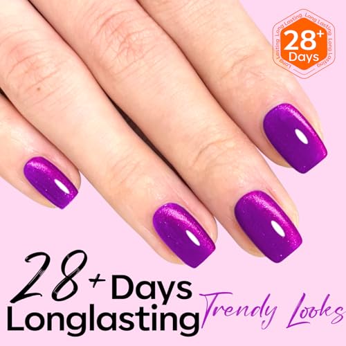 Image of modelones Cat Eye Gel Nail Polish, Purple Magnetic Nail Polish with Magnet Yellow Glitter Soak Off U V Winter Gel Polish Shimmer Nail Art Top Coat Manicure Salon DIY