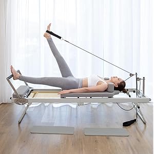 Pilates Reformer Machine for Home,Foldable Pilate for Strengh Training (Beige)