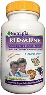 Kidmune Children Immune Booster, Kids Immune Support 180 Chewable Mini Tabs - Elderberry, Colostrum, Propolis, Beta Glucan, Astragalus, Vitamin C, D, Zinc,Natural Flavor, 4 Animal Shapes
