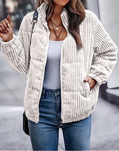 ASOMI Jacke Damen Kuschelige Fleecejacke Übergangsjacke Gefüttert Langarm Reißverschluss Herbst-Wintermantel mit Taschen Beige Medium