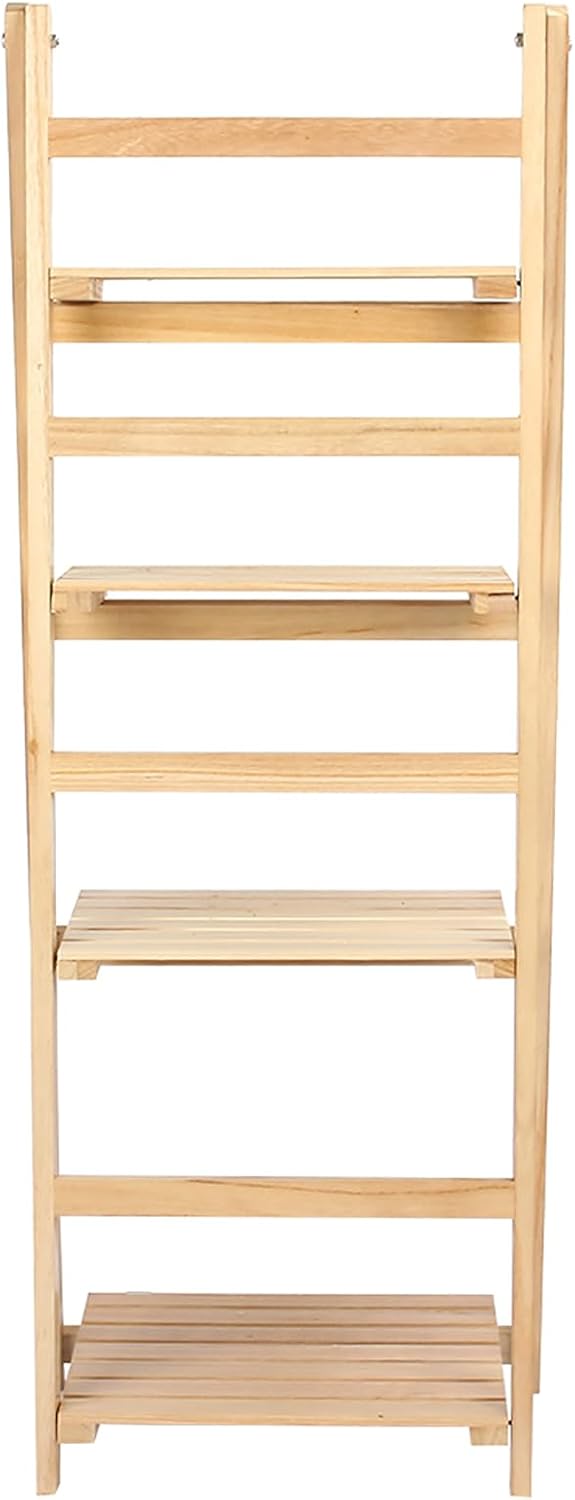 4 Tier Ladder Shelf, Foldable Storage Rack with Slippy Surface Design and Partition Layer, for Home Decor Bookshelf Plant Stand (Natural Wood Color)