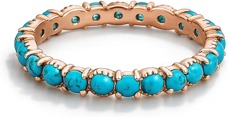 Natural Turquoise Art Deco Bridal Wedding Band 18K Yellow Gold Turquoise Half Eternity Band Anniversary Prong Setting Jewelry Gift For Love