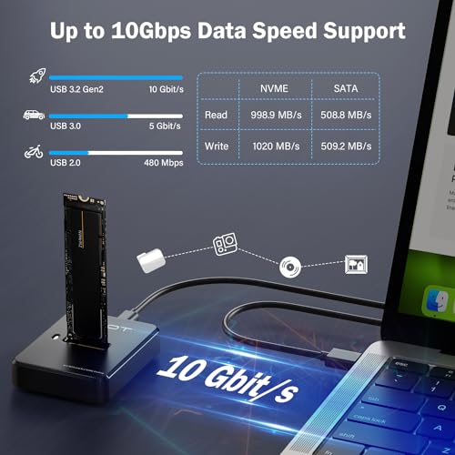 Image of M.2 NVMe SATA to USB C Dock 10Gbps SSD Reader M2 External Adapter | M /B+M Key PCIE and NGFF SSD Docking for External Storage & Data Recovery, Size for 2230-22110 Enclosure, Laptop, PC - Plastic