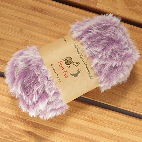 BambooMN Chunky Fluffy Faux Fur Eyelash Yarn - 100% Polyester - 100g/Skein - 2 Skeins - Lavender and White - Image 2