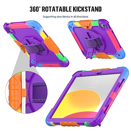 SIBEITU for iPad A16 11th/ 10th Generation Case Purple for Artists 10.9 Inch 2025/2022 with Screen Protector & Pencil Holder, Cute iPad 10 Rugged Shockproof Protective Case with Stand & Strap