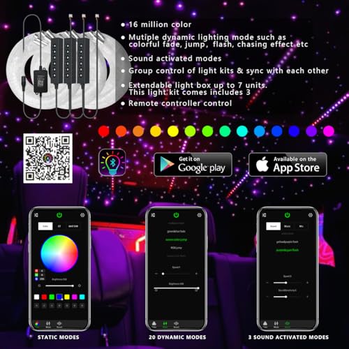 Image of AKEPO MIni Size 6-Hole 3.2W RGB Multiple Color Chasing Fiber Optic Light Kit, Car Home APP Control 13.1ft 1080pcs*0.75mm /0.03in Optical Fiber Colorful Sound Activated Headliner Starlight Kit