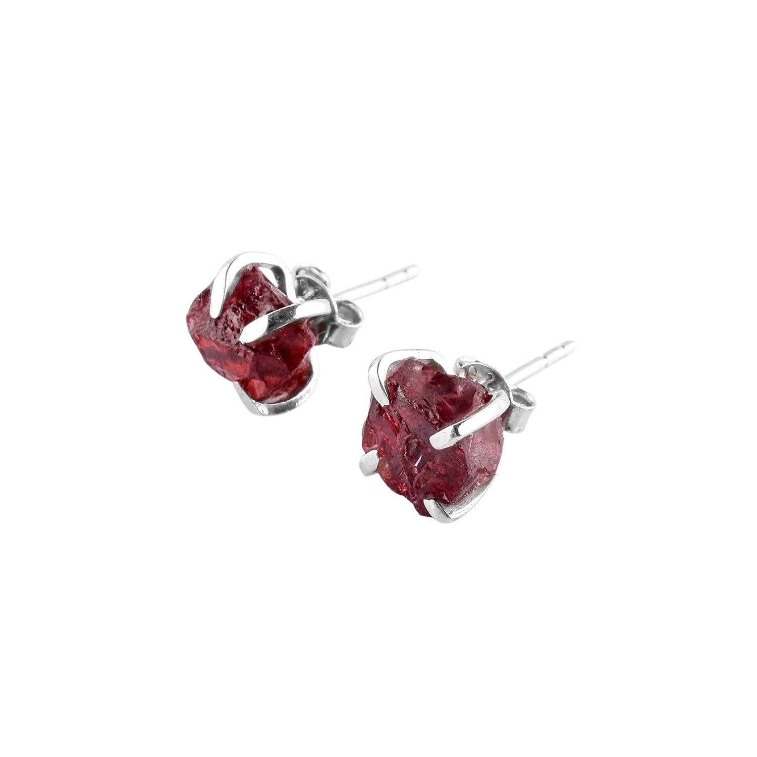AA Raw Garnet Rough Crystal Stone Stud Earrings for Women, Birthstone Handmade Jewelry Gift for Brides, 925 Sterling Silver Stud Earrings, Brithday Gift for Her