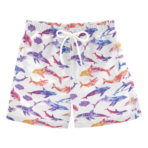 ALAZA Neon Dolphin Fish White Boys Quick Dry Beach Board Shorts Kids Swim Trunks Bathing Suit Swimsuit 4T
