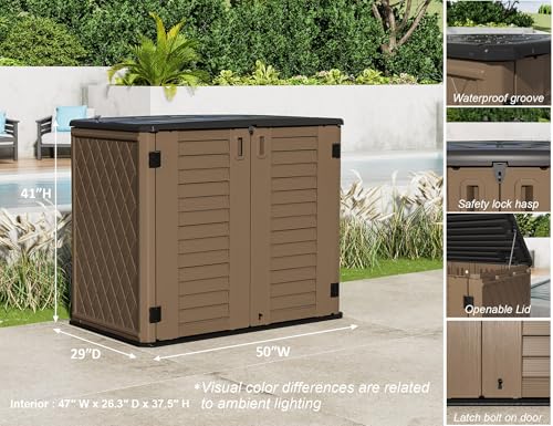 Image of ZZM 4x2.5 FT Outdoor Storage Shed, Resin Waterproof Storage Cabinet for Garden Tools with Lockable Lid,Latch (Coffee)