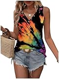 Reverse Tie Dye Rainbow Tank Tops Women Summer Deep V Neck Button Tops Sleeveless Loose Fit Flowy T-Shirt Blouses Tops(Rainbow Black1,Medium)