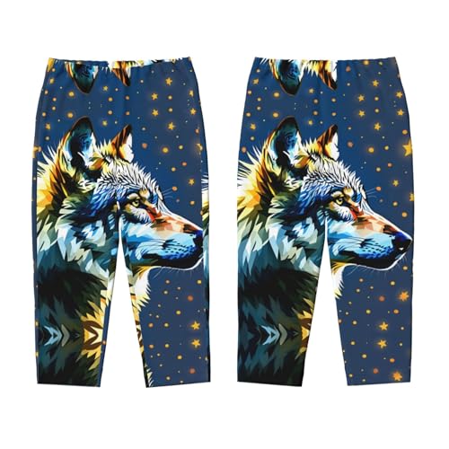 Pajama Pants Pajama Bottoms with Elastic Waistband Sleepwear Lounge Pants, Abstract Colorful Wolf Starry Sky3