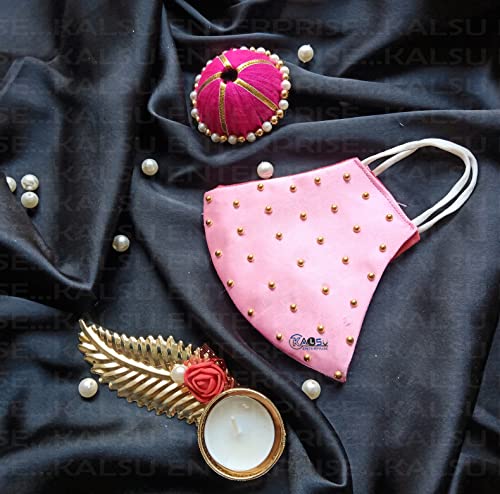 Image of ᵀᴹ : WEDDING SPECIAL Cloth Face Mask - Washable Light Weight Satin - Cotton Masks MULTI COMBO (PACK OF 1 - PINK)