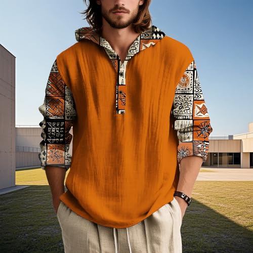 Aztec Hoodies for Men Fall Casual Long Sleeve Button Sweatshirts Vintage Graphic Western Cowboy Hooded Sweatshirts2