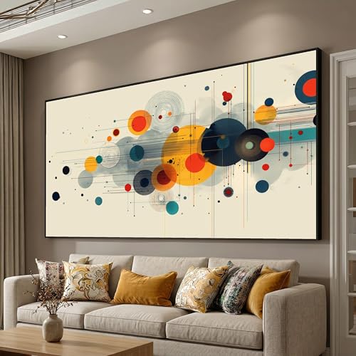 Œuvre d'art moderne du milieu du siècle, tableau déco géométrique 50x90cm