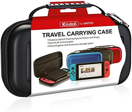 Kindoli Nintendo Switch Carrying Case Hard Shell Case + Screen Protector Fit Nintendo Switch with 2 Joy-cons Attached Organized Space with 10 Game Cards Slots and a Mesh Pocket Carry all Accessories