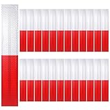 25 Pack Red/White Reflective Tape 2' x 12' Self-Adhesive Auto Truck Safety Reflector Strips Waterproof Caution Warning Tape for Cars, Trucks, Trailers, Boats & Road Signs, Trailer Reflector