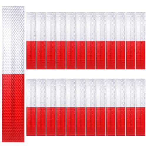25 Pack Red/White Reflective Tape 2" x 12" Self-Adhesive Auto Truck Safety Reflector Strips Waterproof Caution Warning Tape for Cars, Trucks, Trailers, Boats & Road Signs, Trailer Reflector