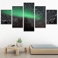 SIGNWIN 5 Panel Canvas Wall Art Aerial Astronomy & Space Dramatic Global Green Photography Realism Stars Ultra for Home Decorations Ready to Hang - 60