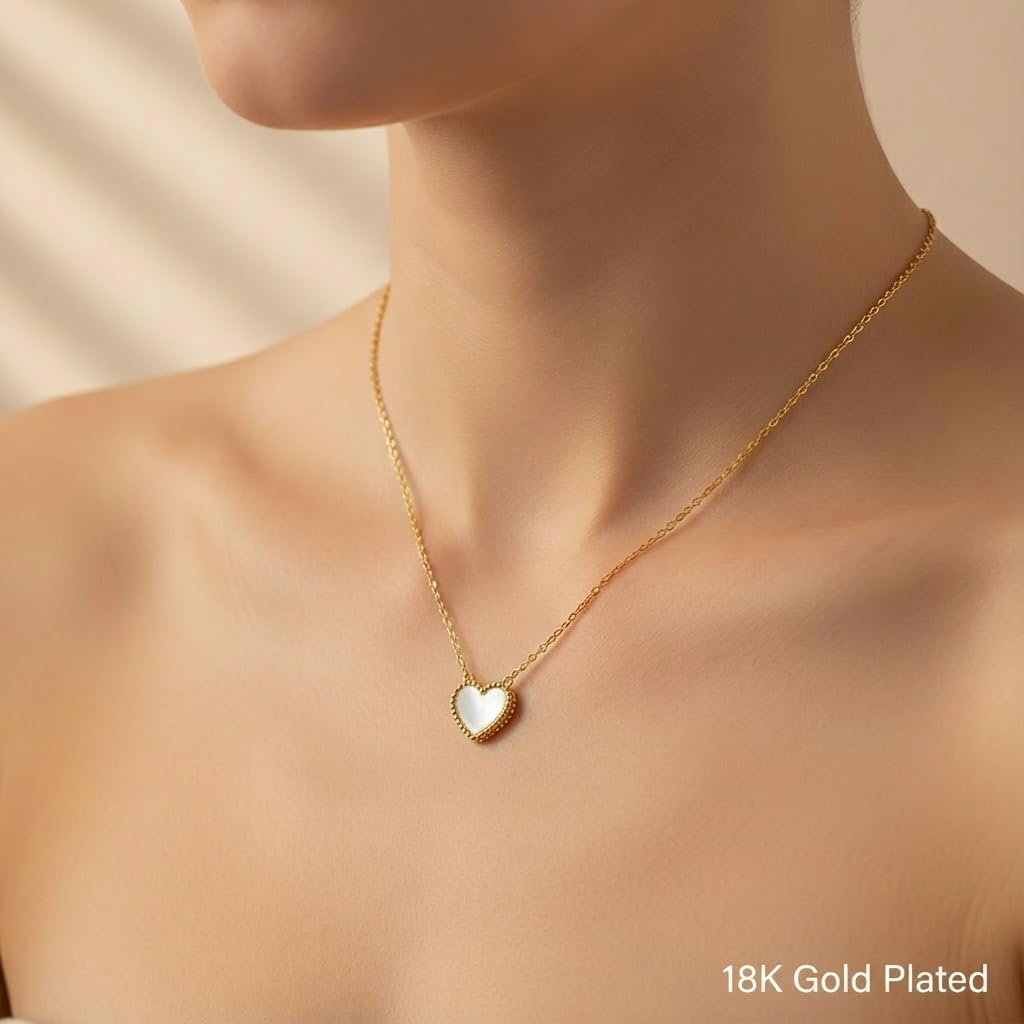 18K Gold Plated Heart Necklace for Women – Reversible Two-Sided Pendant with Natural Shell & Red Acrylic- Adjustable Dainty Gold Necklace – Gift for Valentine’s Day, Anniversary, Mom or Wife - Image 6