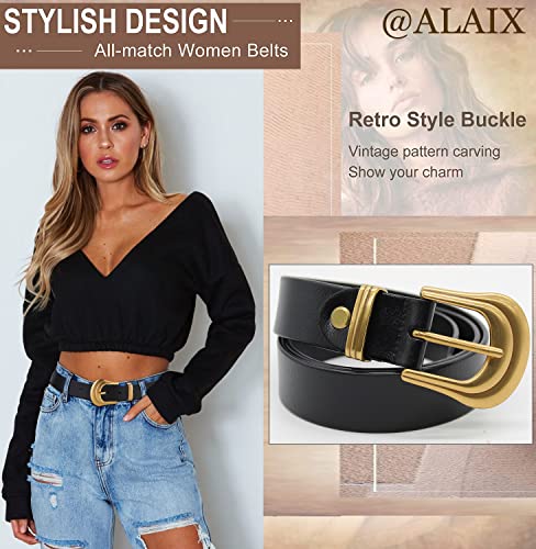 ALAIX Women's Belt Western Belts Silver Gold Buckle Black Leather Belt Pants Jeans Belts for Women2