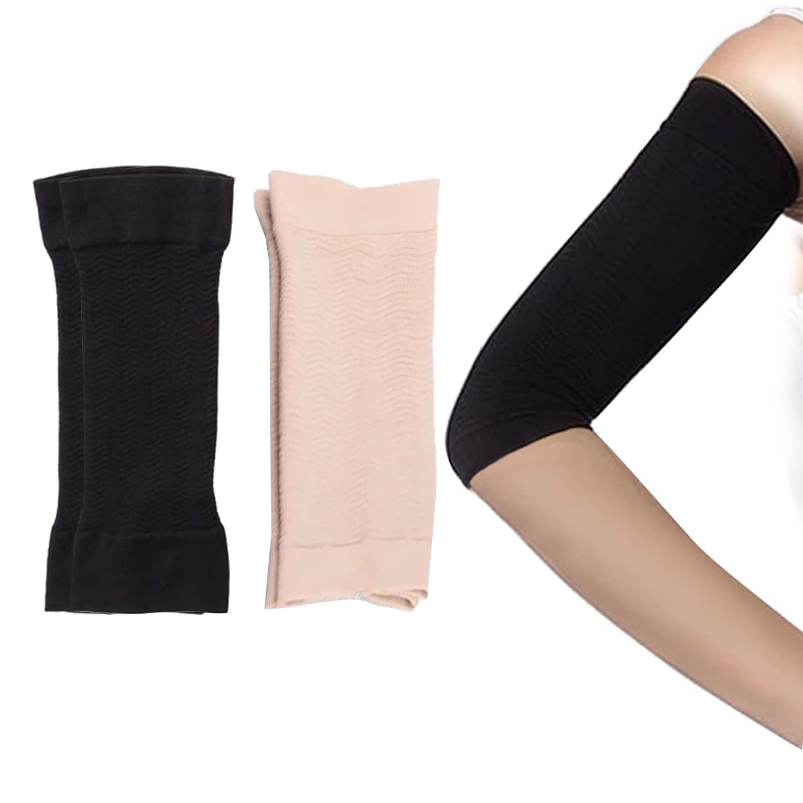 2 Paar Unterarm Tätowierung Abdeckung, Armsleeve Tattoo Abdeckung Unterarm-Tattoo-Band Kompressionsbandage Abnehmen ArmÄrmel Arm Sleeves Sportärmel Schlankmachende Armstulpen(Hautfarbe + Schwarz)