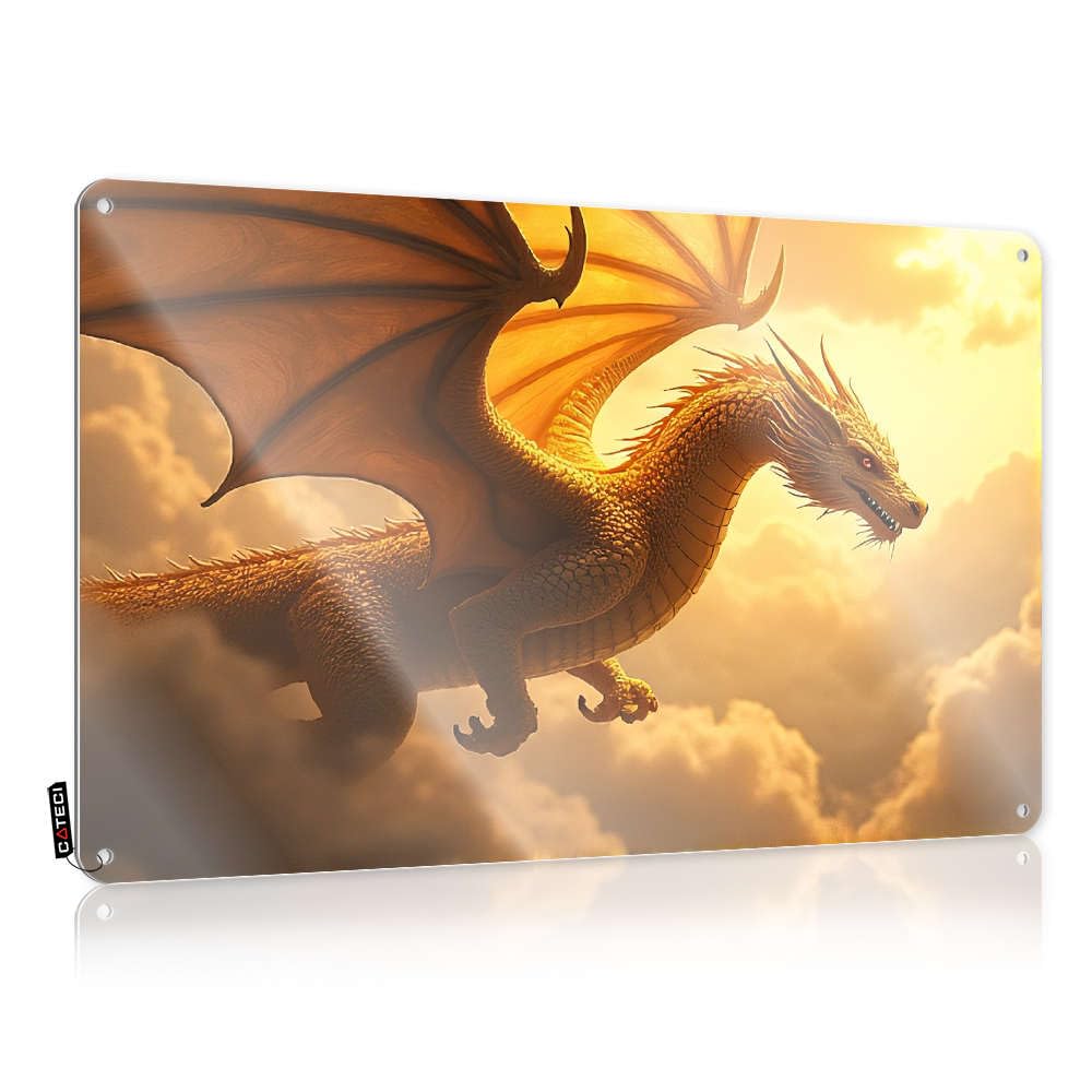 Cool Plaque, Home Decor For Men Soft Area Golden Dragon Soaring Through The Sky. | Farmhouse Cave Decor(30X40CM)
