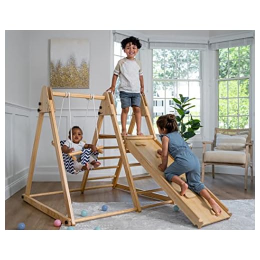 Avenlur Juniper Montessori Toddler Playset Indoor Playground Folding Gym, Interchangeable Baby/Toddler Swing 5 in 1 Multifunctional Foldable, Ladder Climber, Slide, Rock Climbing Kids Ages 1yr - 5yrs