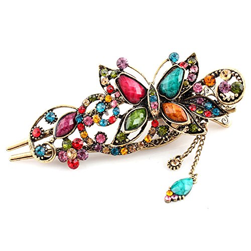 BEYLEG Multicolor Women's Vintage Crystal Butterfly Hair Clip Head Wear BE-03