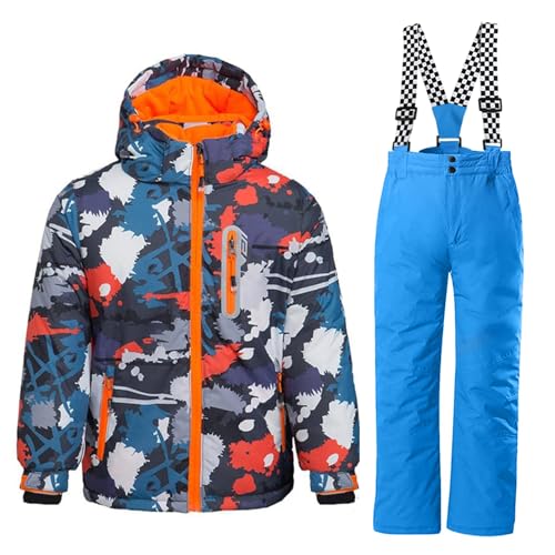 WOWULOVELY Boy's Ski Jacket Pants Windproof Snowsuit 2-Piece Set Snowboarding Outwear Ski Suit Unisex(Red+blue,Size 6)