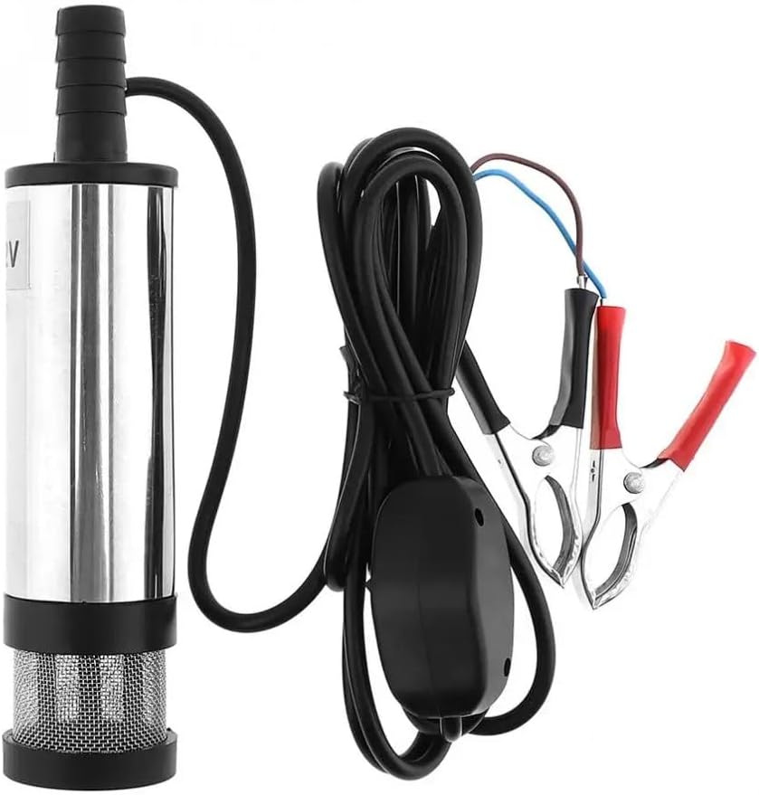 DC12V 38MM Silver Portable Aluminum Alloy Electric Submersible Car Pump Fuel Water Oil Barrel Pump with 2 Alligator Clips