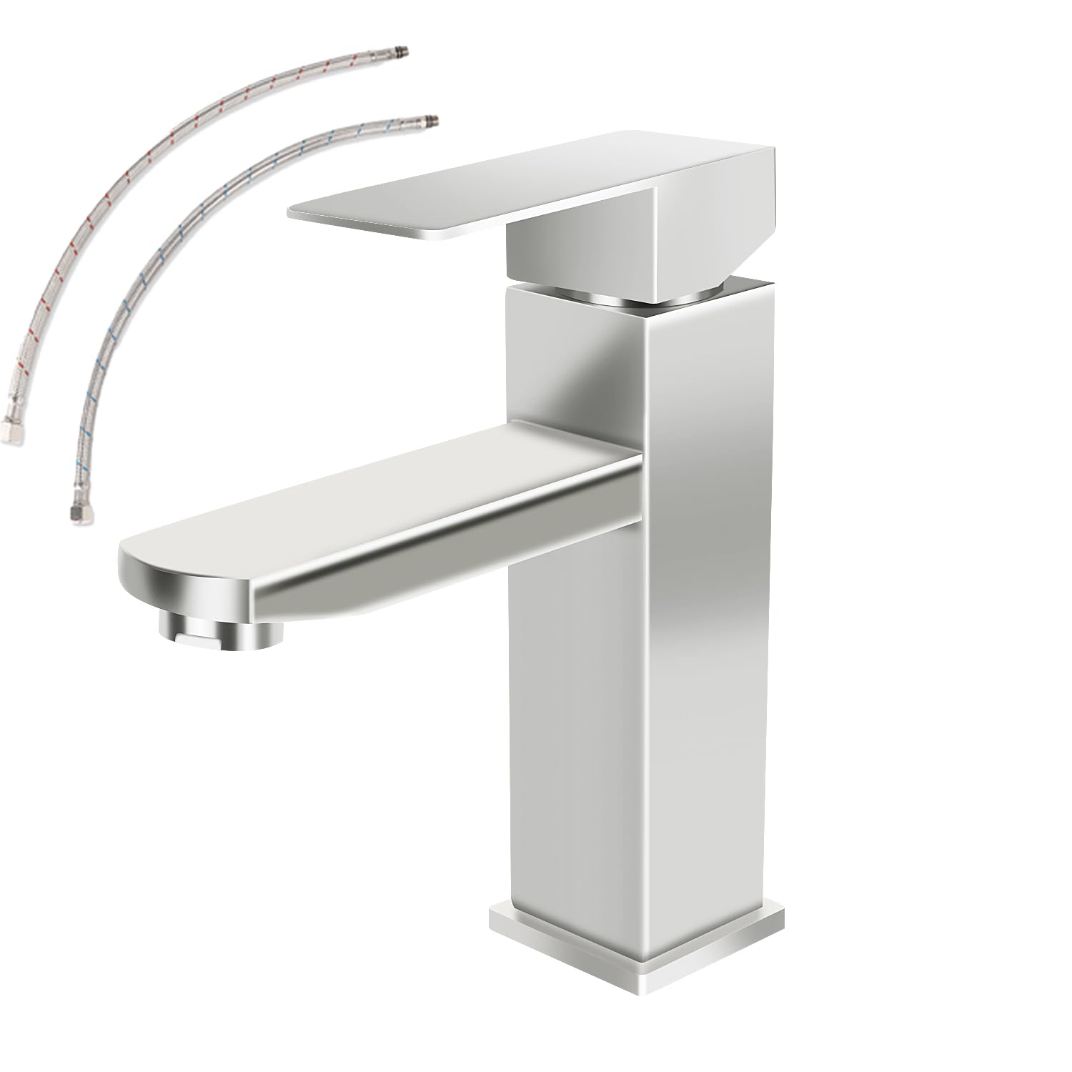 SkyGenius Rubinetto Lavabo Monoforo In Acciaio Inox 304 - Nichel Spazzolato, Antiruggine, Garanzia 5 Anni