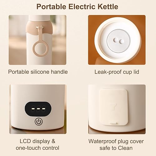 Miniatura 4 de Hervidor eléctrico de viaje, pequeño hervidor portátil de acero inoxidable 304 con apagado automático y 6 controles de temperatura