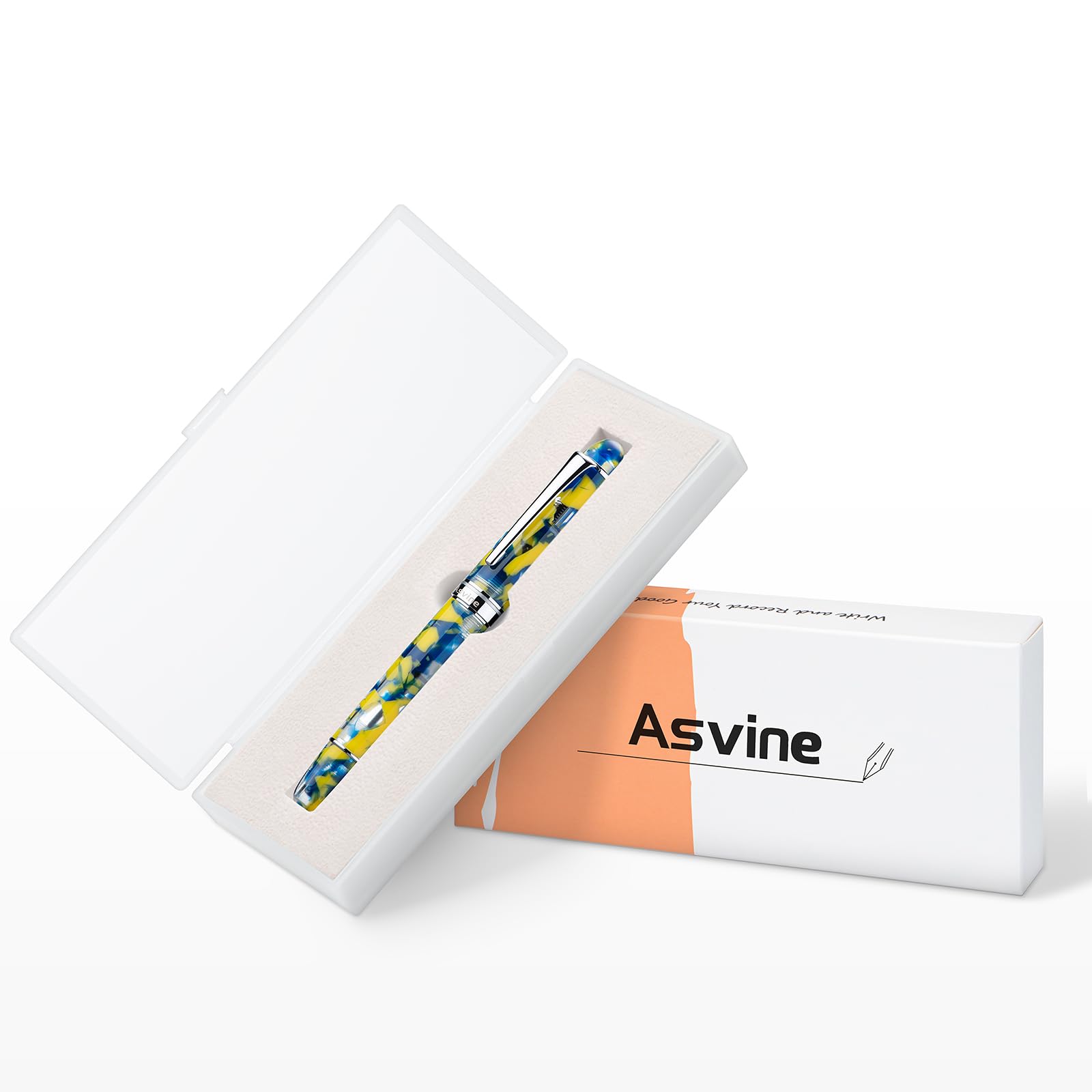 Amazon | Asvine P50 ピストン万年筆 細字ペン先 イエローマーブル樹脂 