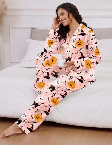 Image of SHESHOW Satin Pajamas Set for Women Set Long Sleeve Button Down Pjs Sets 2 Piece Loungewear Animal Sleepwear XS-XXL