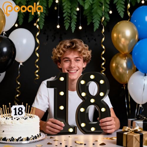Image of Pooqla 3rd Birthday Decorations for Boys, Large Black Light Up Numbers | Black Party Decorations, 12.6in Tall Big Marquee Numbers 3rd 13th 30th Anniversary Birthday Gift for Boys Wedding Room Decor