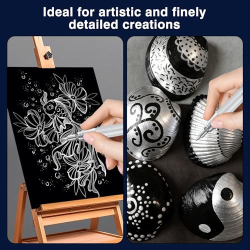 Image of SFAIH Silver Paint Markers Pens -4 Pack 0.7MM Fine Tip Acrylic Markers for Rock Painting, Wood, Metal, Fabric, Plastic, Canvas, Glass, Ceramic, Diy Crafts, Drawing, Tire
