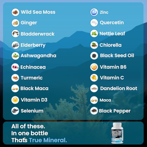 Sea Moss, Maca, Black Seed Oil, Ashwagandha, Bladderwrack, Turmeric - Elderberry, Vitamins C & D3, Dandelion & Black Pepper - Made in USA- 120ct - Image 4