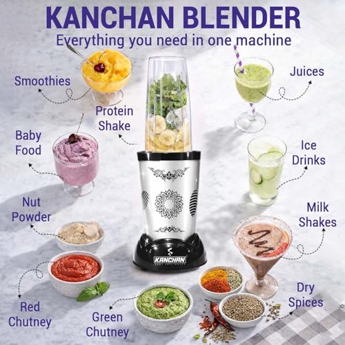 Image of Kanchan Nutri-Blend Mixer Grinder 450 Watt | Blender for Smoothie Juice Puree Masala Chutney, Unbreakable Jars (500ml & 300ml) -SS Blades for Grind & Blend (Silver, 2 Jar)