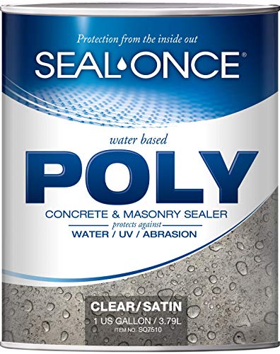 SEAL-ONCE POLY Concrete & Masonry Sealer & Waterproofer, 1 Gallon, Water-based Polyurethane, Low VOC - Driveways, Patios, Brick & Garage Floors