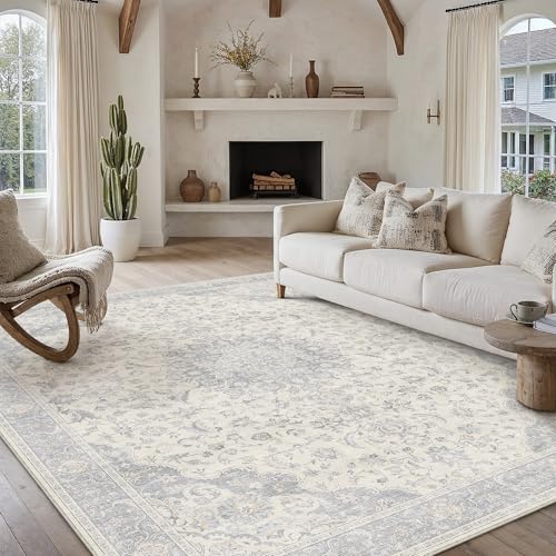 PureCozy Vintage Teppich Wohnzimmer 300x400cm Grau Waschbarer rutschfest – Ansicht 3