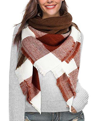 Tuopuda® Bufandas Mujer Cuadros de Enormes Grid Otoño Invierno Cálido Suave Bufanda Square (café)