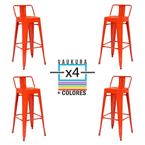 Vaukura Taburete Alto con Respaldo Tolix Brillo (Pack 4) (Rojo Coral)