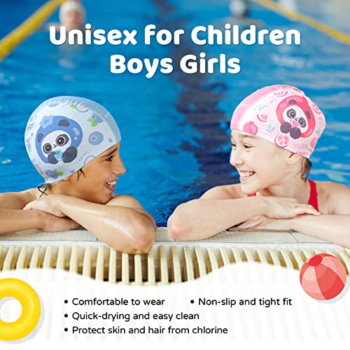 Copozz Swim Caps For Girls Boys, Quick Dry Fabric Kids Swimming Cap For Long And Short Hair, Spandex Swim Hats With High Elasticity For Age 5-12 Toddler Child Youth #TOP5