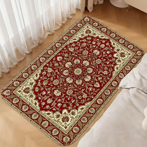 Tapis à fleurs rouge automne en éponge rectangulaire pour l'entrée et la chambre