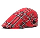 AXIAO Damen Barett Cap Tartan Flatcap Schiebermütze Freizeitmütze Baumwolle Schirmmütze (Rot)